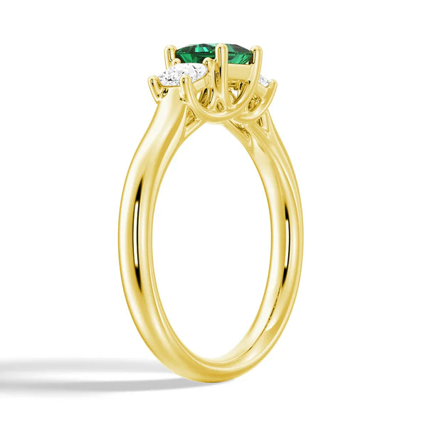 Lab Grown Emerald and Princess Cut Diamond Three Stone Ring