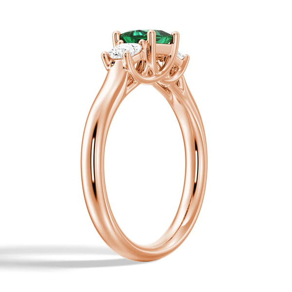 Lab Grown Emerald and Princess Cut Diamond Three Stone Ring