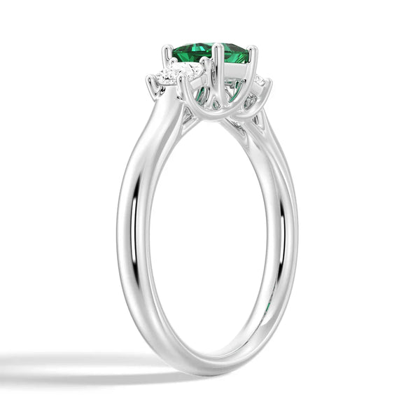 Lab Grown Emerald and Princess Cut Diamond Three Stone Ring