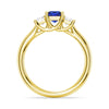 Lab Grown Sapphire and Princess Cut Diamond Three Stone Ring