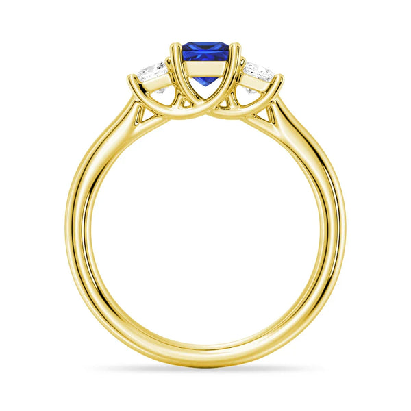 Lab Grown Sapphire and Princess Cut Diamond Three Stone Ring