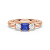 Lab Grown Sapphire and Princess Cut Diamond Three Stone Ring