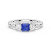 Lab Grown Sapphire and Princess Cut Diamond Three Stone Ring