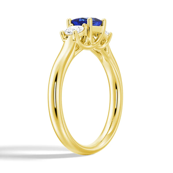 Lab Grown Sapphire and Princess Cut Diamond Three Stone Ring
