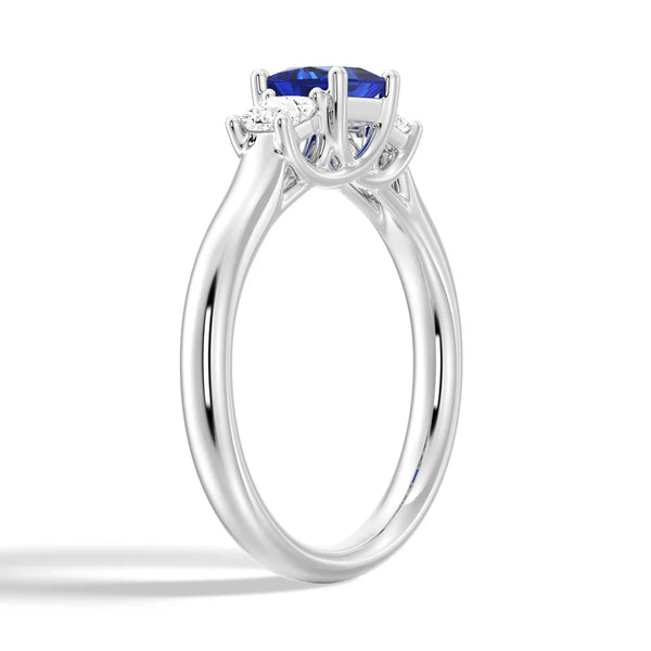 Lab Grown Sapphire and Princess Cut Diamond Three Stone Ring