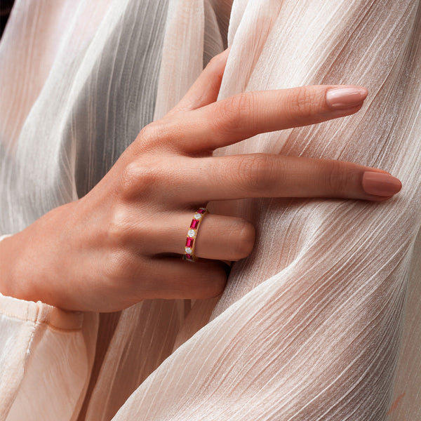 Timeless Created Ruby and Lab Grown Diamond Eternity Band