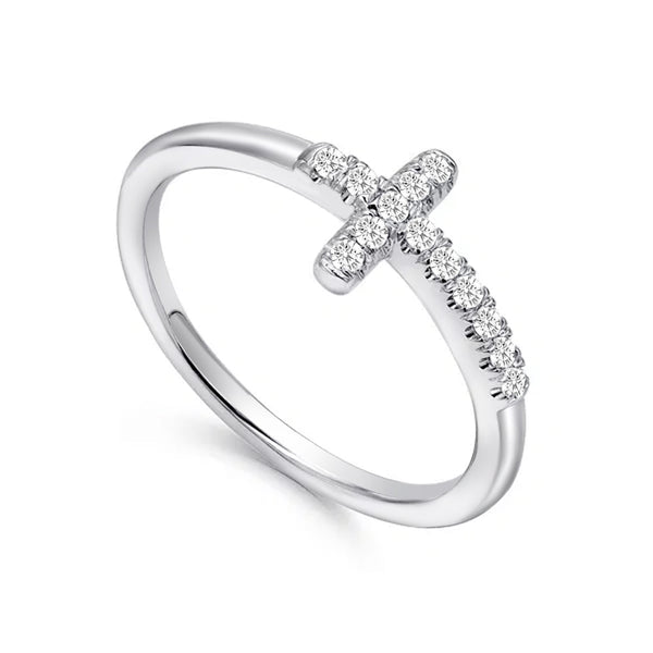 Modern Cross Lab Grown Diamond Accent Ring