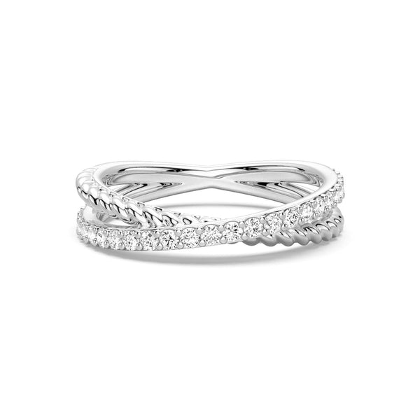 Modern Edge Twisted Rope Crisscross Diamond Ring