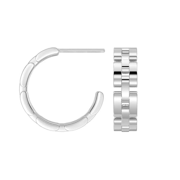 Watch Strap Motif Textured Link Hoop Earrings