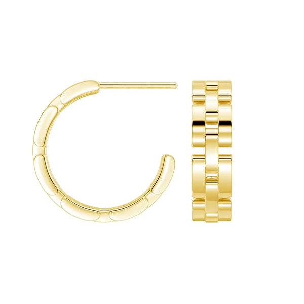Watch Strap Motif Textured Link Hoop Earrings