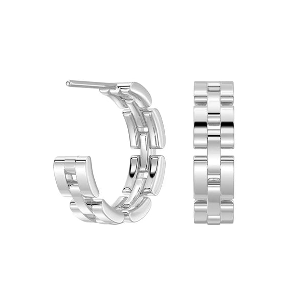 Watch Strap Motif Textured Link Hoop Earrings