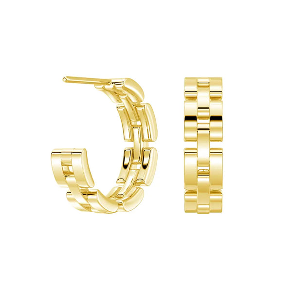 Watch Strap Motif Textured Link Hoop Earrings