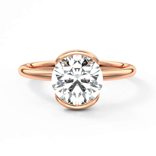 Half Bezel Moissanite Round Cut Engagement Ring