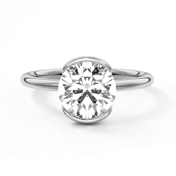 Half Bezel Moissanite Round Cut Engagement Ring