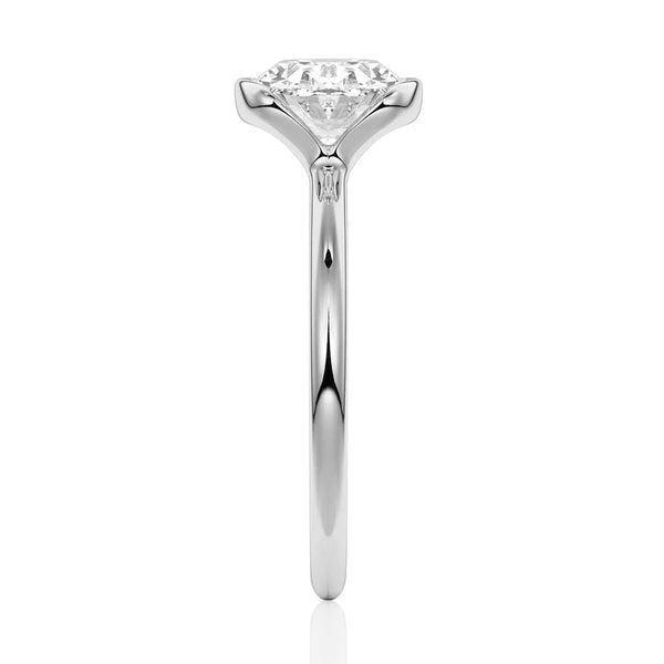 Half Bezel Moissanite Round Cut Engagement Ring