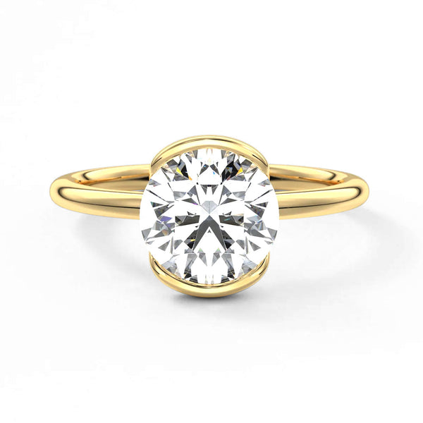 Half Bezel Moissanite Round Cut Engagement Ring