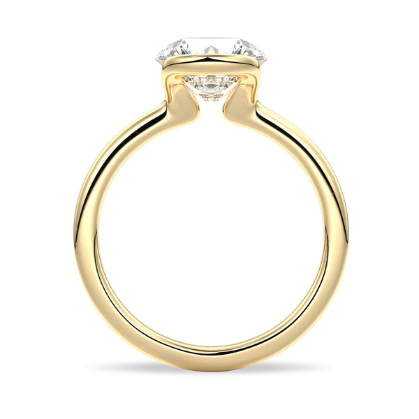 Half Bezel Moissanite Round Cut Engagement Ring