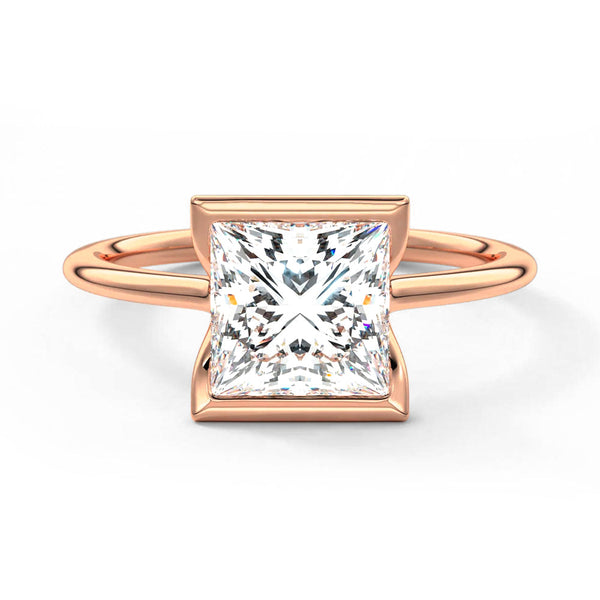 Half Bezel Moissanite Princess Cut Engagement Ring
