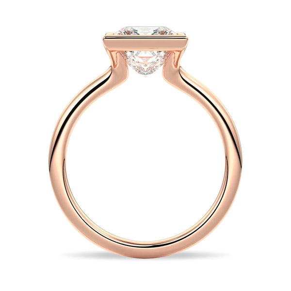 Half Bezel Moissanite Princess Cut Engagement Ring
