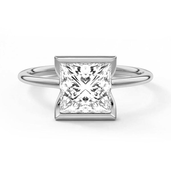 Half Bezel Moissanite Princess Cut Engagement Ring