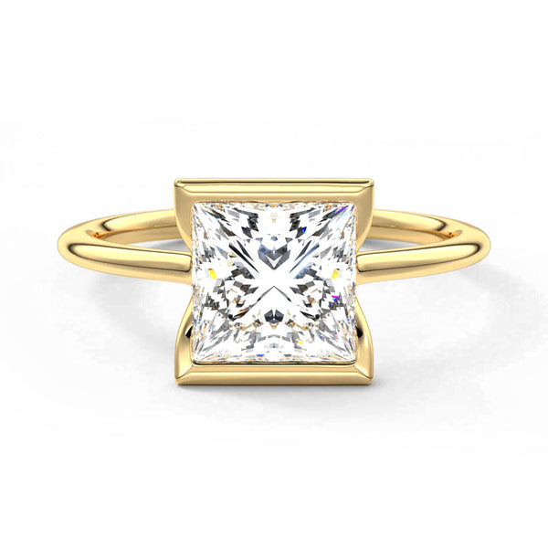 Half Bezel Moissanite Princess Cut Engagement Ring