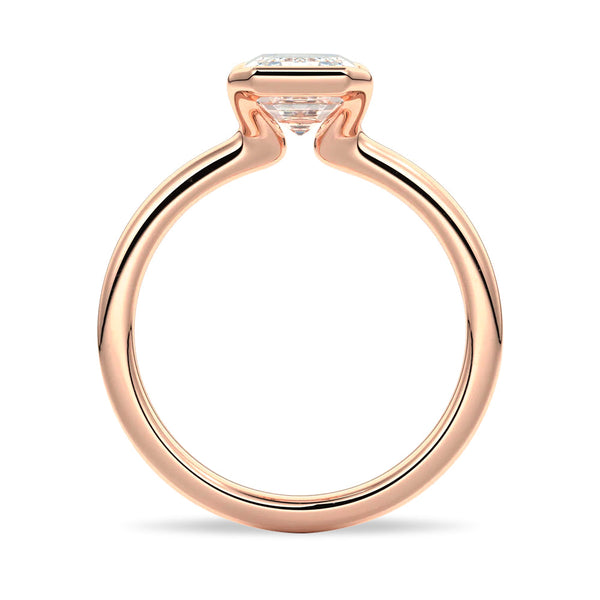 Half Bezel Moissanite Emerald Cut Engagement Ring