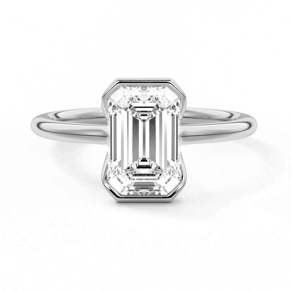 Half Bezel Moissanite Emerald Cut Engagement Ring