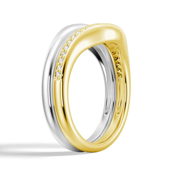 Two-Tone Semi Hoop Eearrings with Band Set