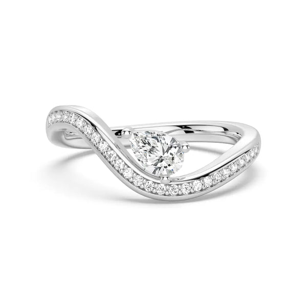 Pear Shaped Solitaire Pavé Wave Promise Ring