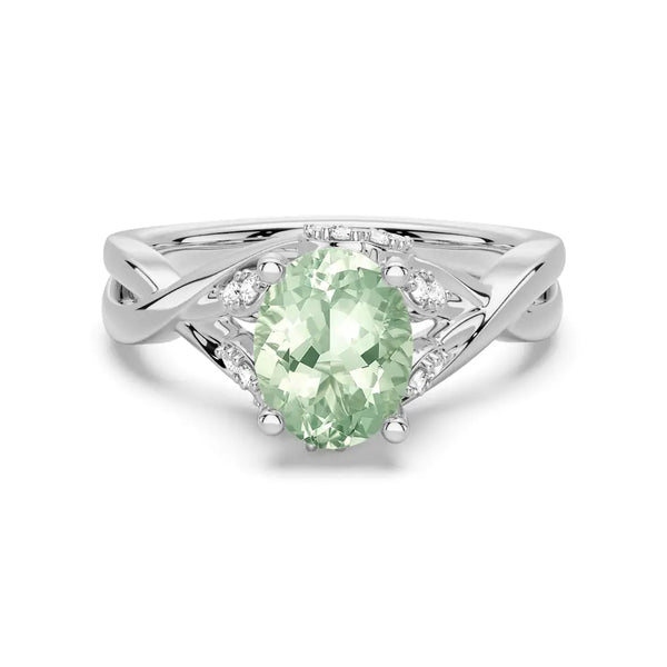 Twisted Halo Mint-Green Sapphire Ring with Milgrain Accents