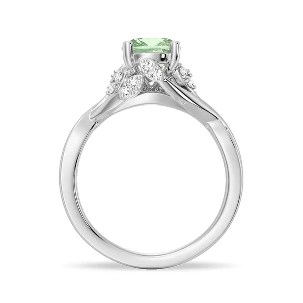 Twisted Halo Mint-Green Sapphire Ring with Milgrain Accents