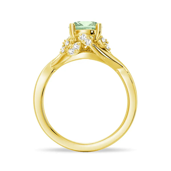 Twisted Halo Mint-Green Sapphire Ring with Milgrain Accents