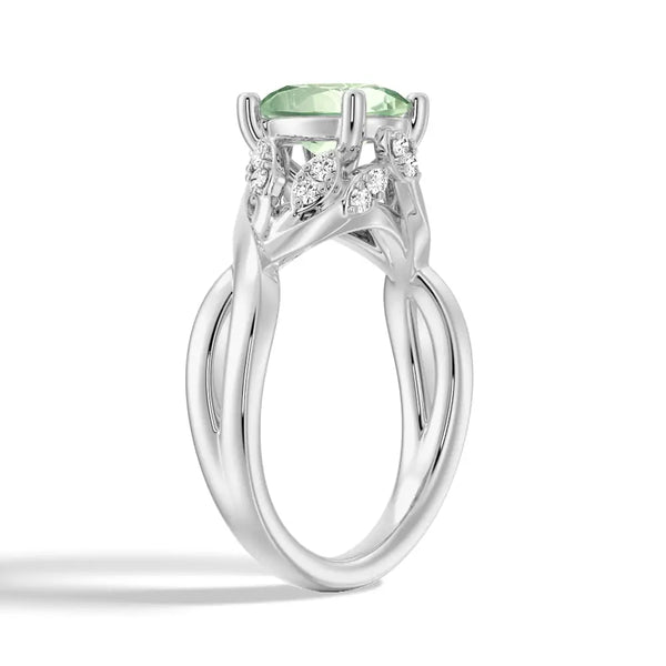 Twisted Halo Mint-Green Sapphire Ring with Milgrain Accents