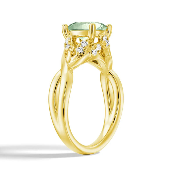 Twisted Halo Mint-Green Sapphire Ring with Milgrain Accents
