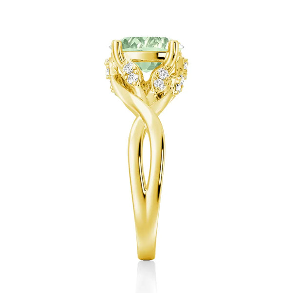 Twisted Halo Mint-Green Sapphire Ring with Milgrain Accents