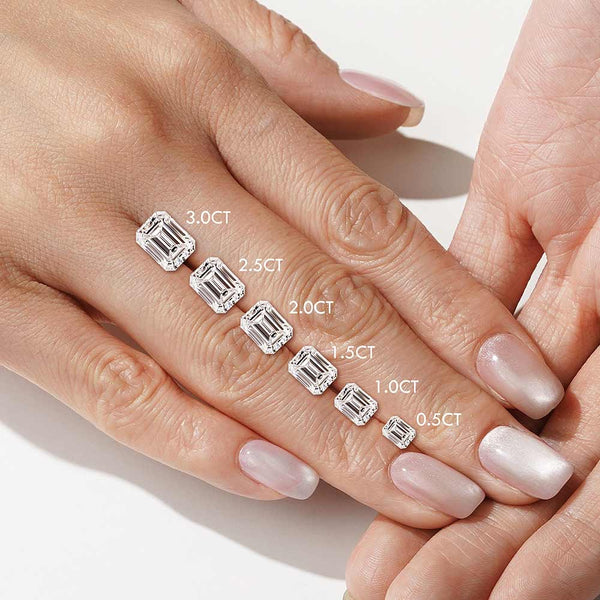 Emerald Cut Moissanite Engagement Ring with Hidden Anniversary Stone and Pavé Accents