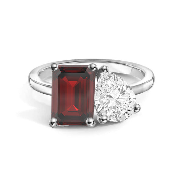 Toi et Moi Personalized Garnet Birthstone Anniversary Ring