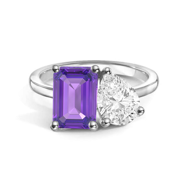 Toi et Moi Personalized Amethyst Birthstone Anniversary Ring