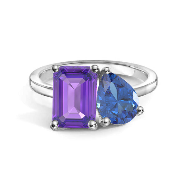 Toi et Moi Personalized Amethyst Birthstone Anniversary Ring