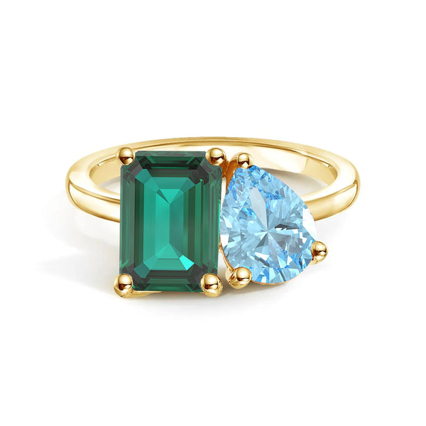 Toi et Moi Personalized Emerald Birthstone Anniversary Ring