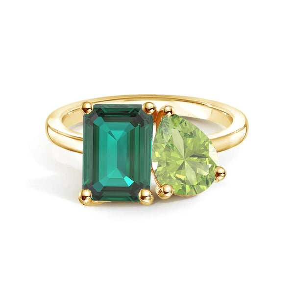 Toi et Moi Personalized Emerald Birthstone Anniversary Ring