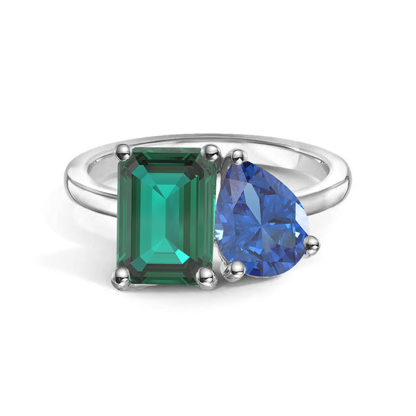 Toi et Moi Personalized Emerald Birthstone Anniversary Ring