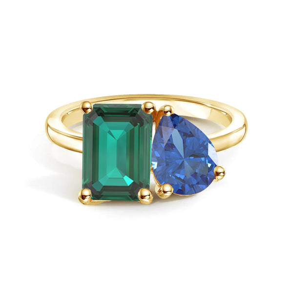Toi et Moi Personalized Emerald Birthstone Anniversary Ring
