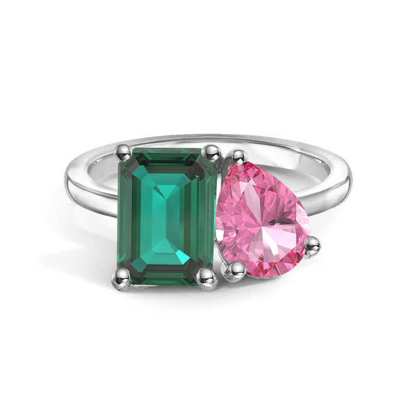 Toi et Moi Personalized Emerald Birthstone Anniversary Ring