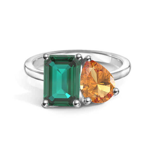 Toi et Moi Personalized Emerald Birthstone Anniversary Ring