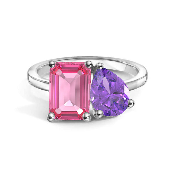 Toi et Moi Personalized Pink Tourmaline Birthstone Anniversary Ring