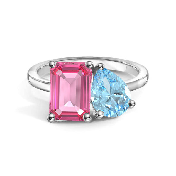 Toi et Moi Personalized Pink Tourmaline Birthstone Anniversary Ring
