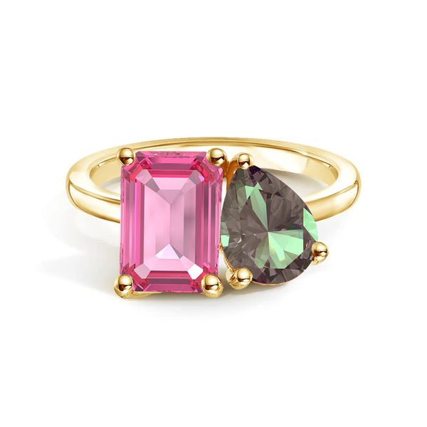 Toi et Moi Personalized Pink Tourmaline Birthstone Anniversary Ring