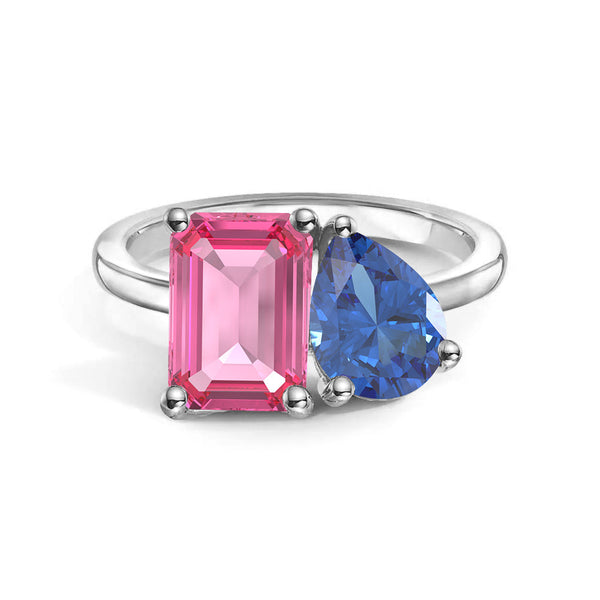 Toi et Moi Personalized Pink Tourmaline Birthstone Anniversary Ring
