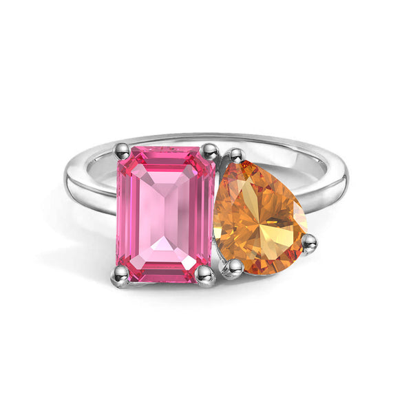 Toi et Moi Personalized Pink Tourmaline Birthstone Anniversary Ring